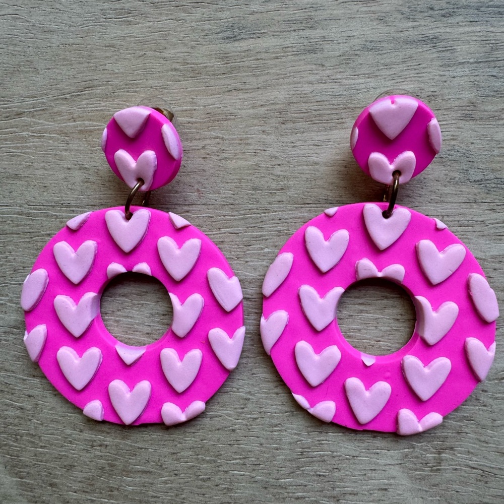 Handmade polymer clay hoop earrings new